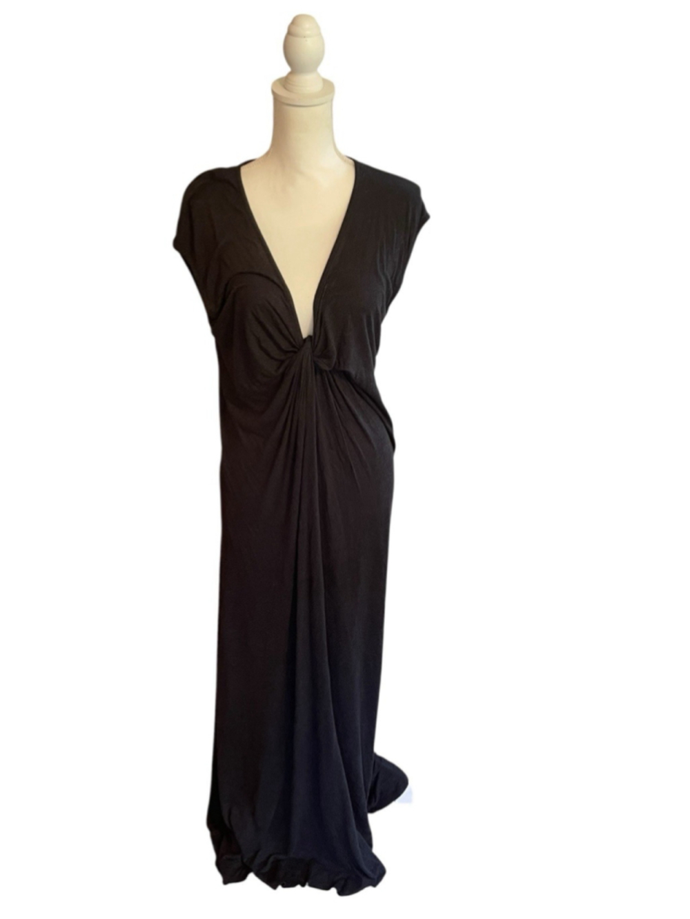 Free People Beach Marina Linen Blend Maxi Dress Size XS Twist Front Black - Picture 5 of 10